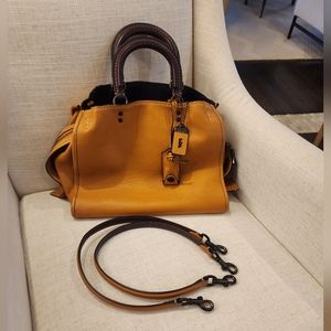 Coach Rogue Butterscotch Pebbled Leather Satchel with Oxblood Handles (rare)